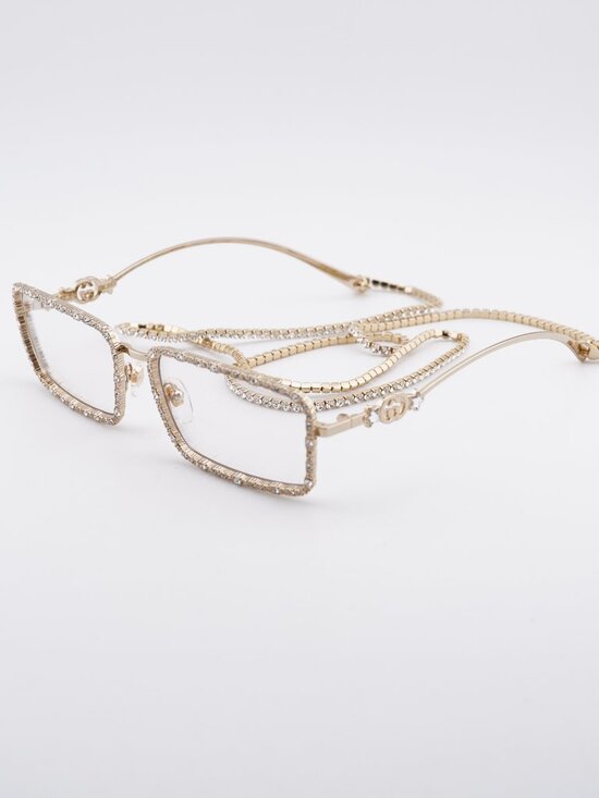 Gucci GG1568S 002 Sunglasses Gold with Gold Chain Inlaid with White Stone main image 8